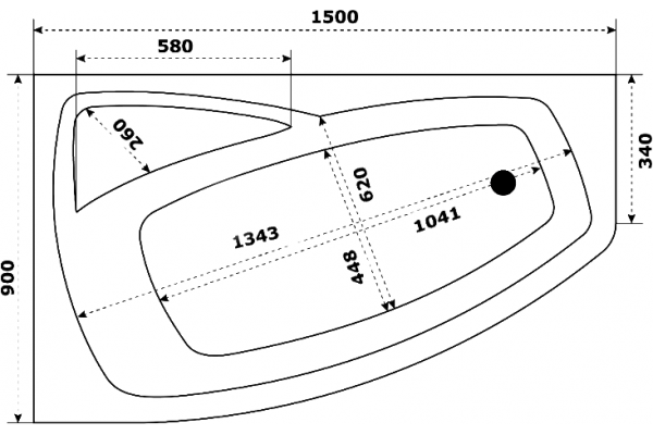 Акриловая ванна STWORKI Монтре L 150x90 см, угловая, с каркасом, асимметричная