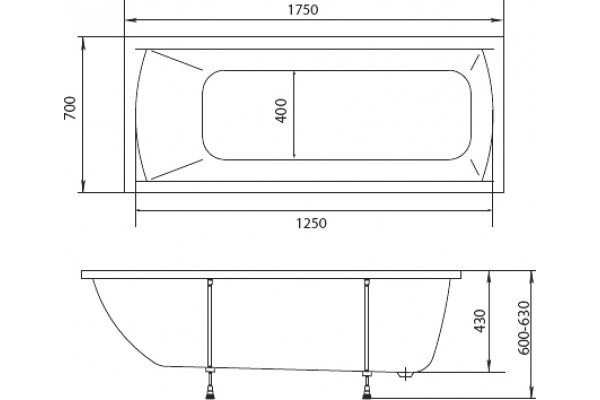Акриловая ванна STWORKI Эстерсунд 175x70 см, с ножками