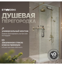 Душевая перегородка STWORKI Берген 100 см, профиль золото, прозрачное стекло