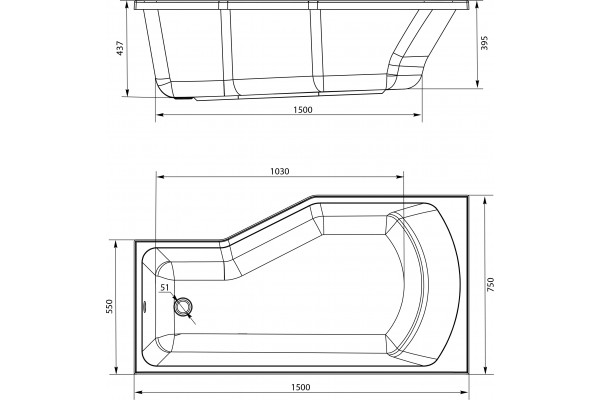 Акриловая ванна STWORKI Кронборг L 150x75 см, с ножками