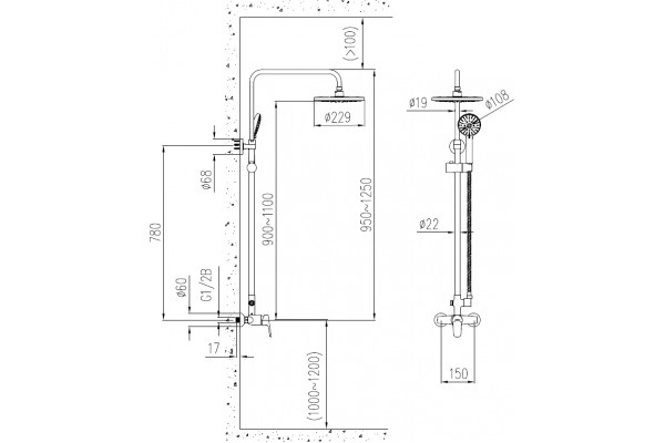 Душевая стойка STWORKI Ларвик P36412-484/1B-1