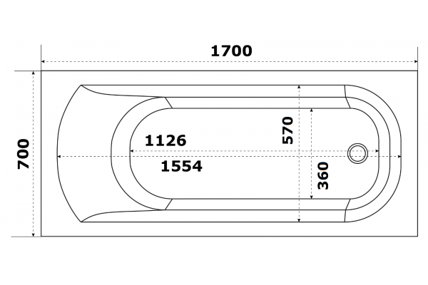 Акриловая ванна STWORKI Ольборг 170x70 см, с каркасом