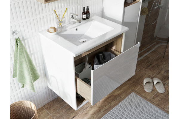 Мебель для ванной STWORKI Ольтен 60, белая, дуб сонома , подвесная (комплект, гарнитур)