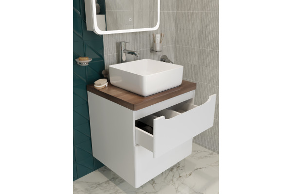 Мебель для ванной STWORKI Берген 60, белая с темной столешницей, раковина City 1
