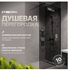 Душевая перегородка STWORKI Берген 100 см, профиль черный матовый, тонированое стекло