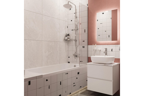 Мебель для ванной STWORKI Колдинг 60 белая, с раковиной 50 Square, столешница белая сатиновая