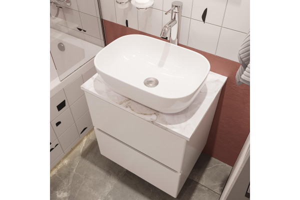 Мебель для ванной STWORKI Колдинг 60 белая, с раковиной 50 Square, столешница белая сатиновая