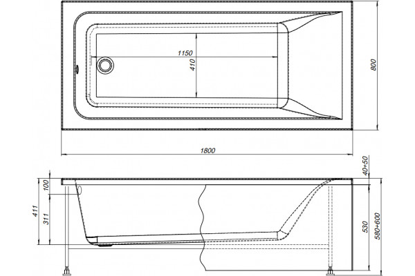 Комплект Акриловая ванна STWORKI Стокгольм 180x80 см, с каркасом + Душевая стойка Ларвик