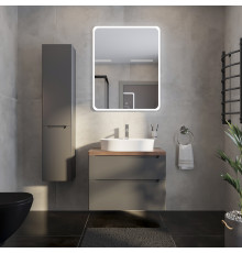 Мебель для ванной STWORKI Берген 80, серая с темной столешницей, раковина Bocchi Slim Line 1600-001-0126 белая