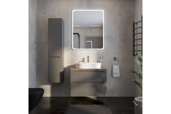 Мебель для ванной STWORKI Берген 80, серая с темной столешницей, раковина Bocchi Slim Line 1600-001-0126 белая