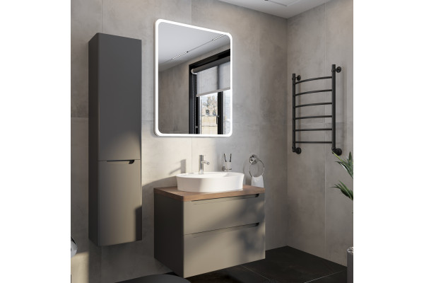 Мебель для ванной STWORKI Берген 80, серая с темной столешницей, раковина Bocchi Slim Line 1600-001-0126 белая