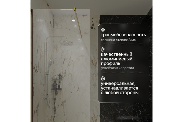 Душевая перегородка STWORKI Берген 80 см, профиль золото, прозрачное стекло