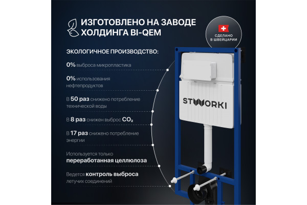 Система инсталляции для унитазов STWORKI 510162 с кнопкой смыва 500474 золотой матовой