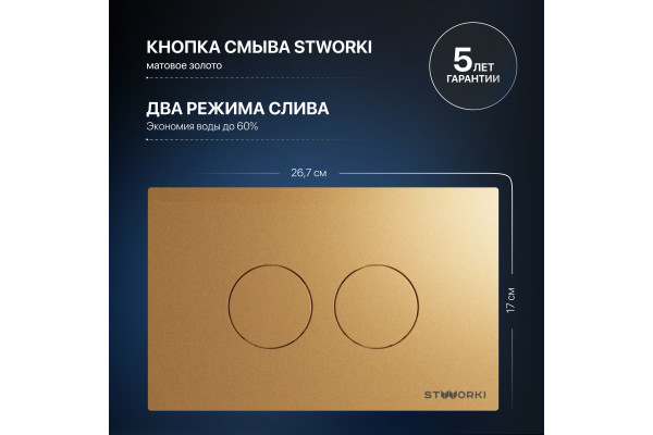 Система инсталляции для унитазов STWORKI 510162 с кнопкой смыва 500474 золотой матовой