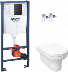 Комплект Унитаз подвесной STWORKI Хаммель HDC520WH с микролифтом + Инсталляция Grohe Solido 38811KFO 3 в 1 с кнопкой смыва