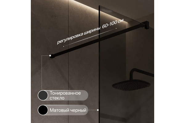 Душевая перегородка STWORKI Берген 110 см, профиль черный матовый, тонированое стекло