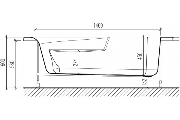 Акриловая ванна STWORKI Молде L 170x100 см, угловая, с каркасом, асимметричная