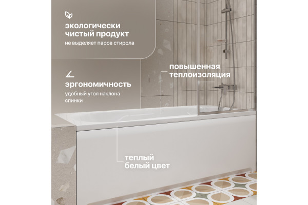 Акриловая ванна STWORKI Хальмстад 170x75 см, с каркасом