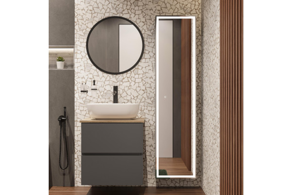 Мебель для ванной STWORKI Колдинг 60 антрацит, с раковиной 50 Square, столешница орех матовый