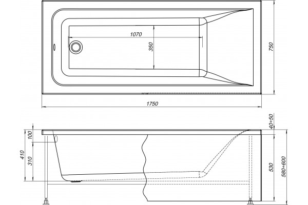 Комплект Акриловая ванна STWORKI Стокгольм 175x75 см, с каркасом + Душевая стойка Осло