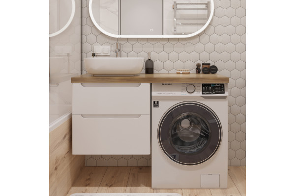 Тумба с раковиной STWORKI Берген 60, белая со светлой столешницей 122, Moduo 50 Square, R