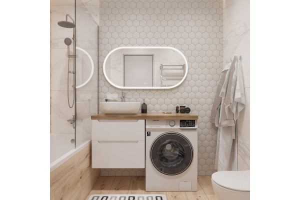 Тумба с раковиной STWORKI Берген 60, белая со светлой столешницей 122, Moduo 50 Square, R