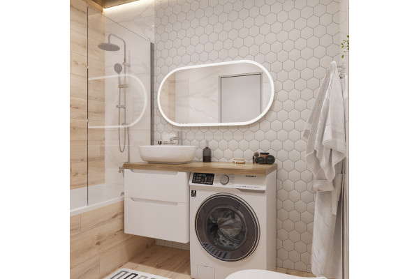 Тумба с раковиной STWORKI Берген 60, белая со светлой столешницей 122, Moduo 50 Square, R
