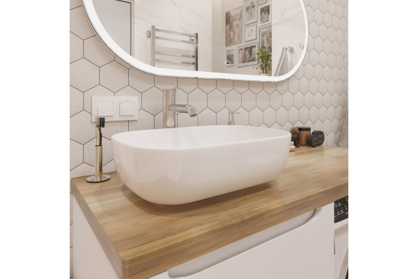 Тумба с раковиной STWORKI Берген 60, белая со светлой столешницей 122, Moduo 50 Square, R