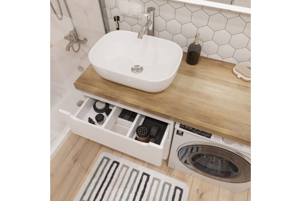 Тумба с раковиной STWORKI Берген 60, белая со светлой столешницей 122, Moduo 50 Square, R
