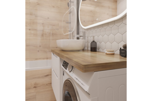 Тумба с раковиной STWORKI Берген 60, белая со светлой столешницей 122, Moduo 50 Square, R