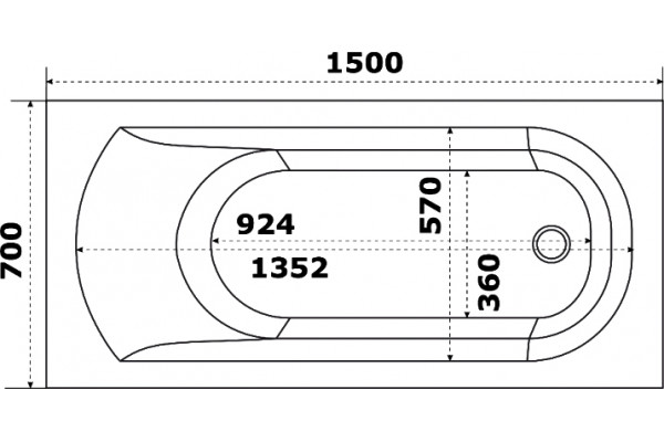 Акриловая ванна STWORKI Ольборг 150x70 см, с каркасом