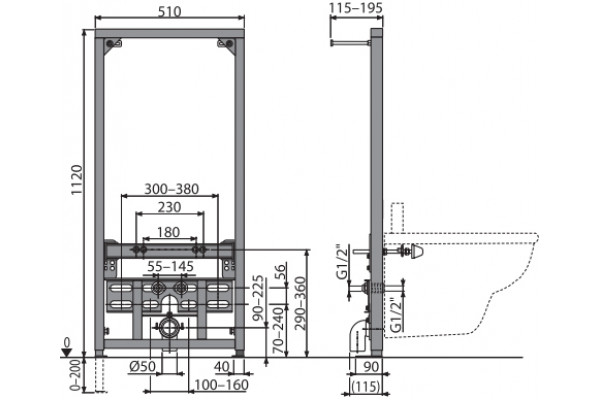 Комплект Биде подвесное STWORKI Ноттвиль K3106-2605 + Инсталляция AlcaPlast A105 /1120