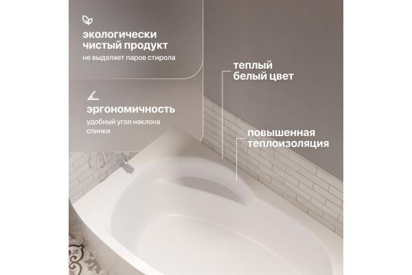 Акриловая ванна STWORKI Молде R 170x100 см, угловая, с каркасом, асимметричная