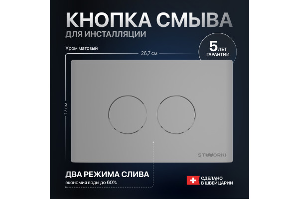 Кнопка смыва STWORKI Хельсинки 500473 хром матовая
