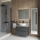 Тумба с раковиной STWORKI Колдинг 80, антрацит, с раковиной Moduo 55 Leaf, столешница серая матовая
