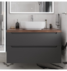 Тумба с раковиной STWORKI Берген 100, серая с темной столешницей, Moduo 50 Square