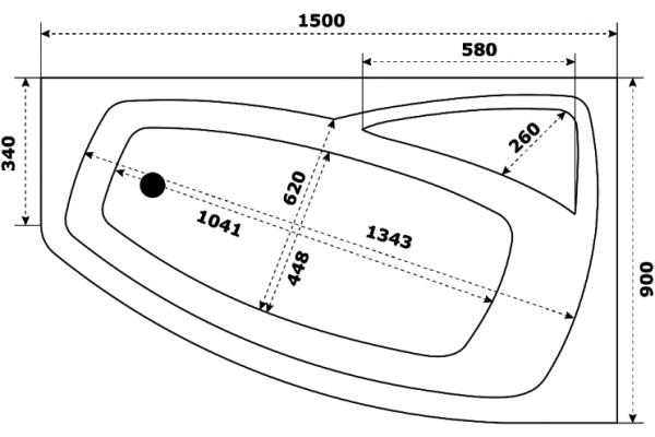 Акриловая ванна STWORKI Монтре R 150x90 см, угловая, с каркасом, асимметричная