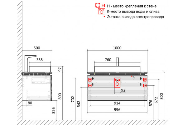Тумба с раковиной STWORKI Рандерс, 100, белая, подвесная, с подсветкой