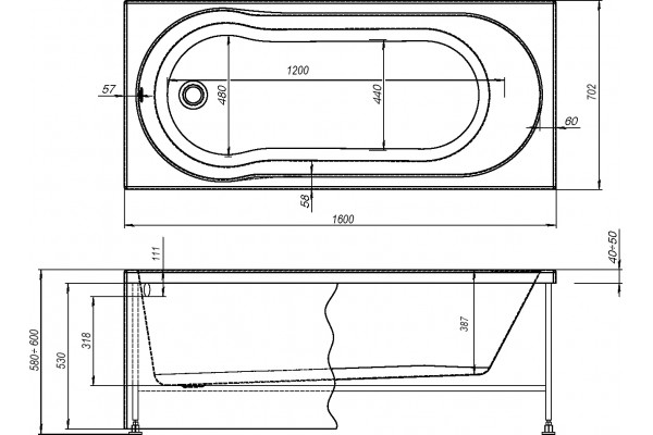Комплект Акриловая ванна STWORKI Хельсинки 160x70 см, с каркасом + Душевая стойка Готланд W1H303-BG матовое золото