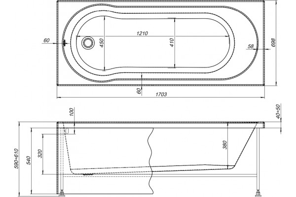 Комплект Акриловая ванна STWORKI Хельсинки 170x70 см, с каркасом + Гарнитур Вестфолл WH627-MB черный матовый