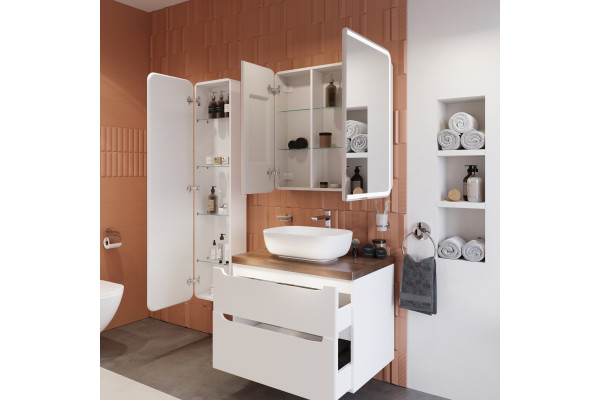 Тумба с раковиной STWORKI Берген 80, белая с темной столешницей, Moduo 50 Square