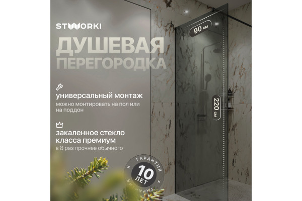 Душевая перегородка STWORKI Берген 90 см, профиль черный матовый, тонированое стекло