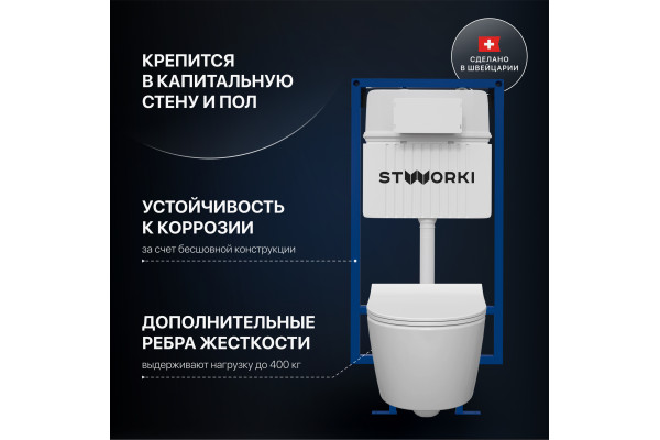 Комплект Унитаз подвесной STWORKI Ларвик 5512 безободковый + Крышка + Инсталляция + Кнопка 230858 черный матовый