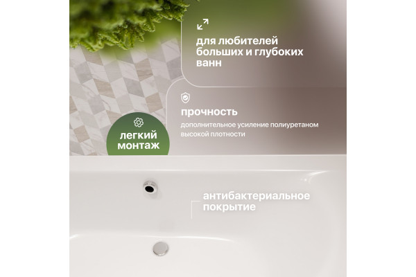 Акриловая ванна STWORKI Хадстен 180x80 см, с каркасом