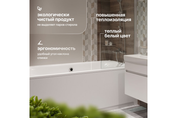 Акриловая ванна STWORKI Хадстен 180x80 см, с каркасом