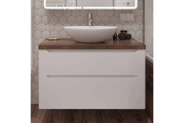 Тумба с раковиной STWORKI Берген 100, белая с темной столешницей, Moduo 55 Leaf