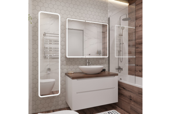 Тумба с раковиной STWORKI Берген 100, белая с темной столешницей, Moduo 55 Leaf