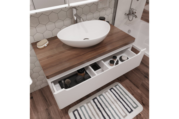 Тумба с раковиной STWORKI Берген 100, белая с темной столешницей, Moduo 55 Leaf