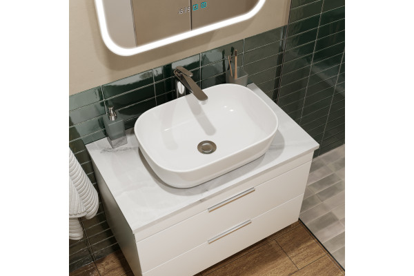 Тумба с раковиной STWORKI Копенгаген 80 белая, со столешницей Stone Aura 80 и сифоном Neo 30987065