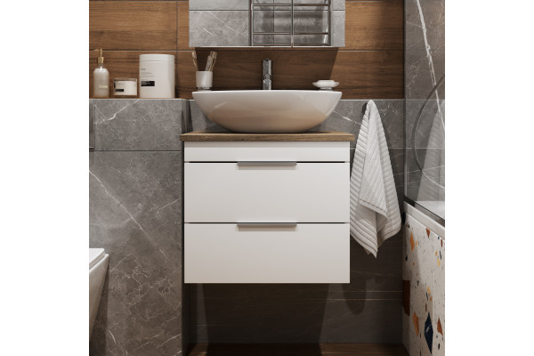 Тумба с раковиной STWORKI Копенгаген 60 белая, с раковиной STWORKI Moduo 55 Leaf